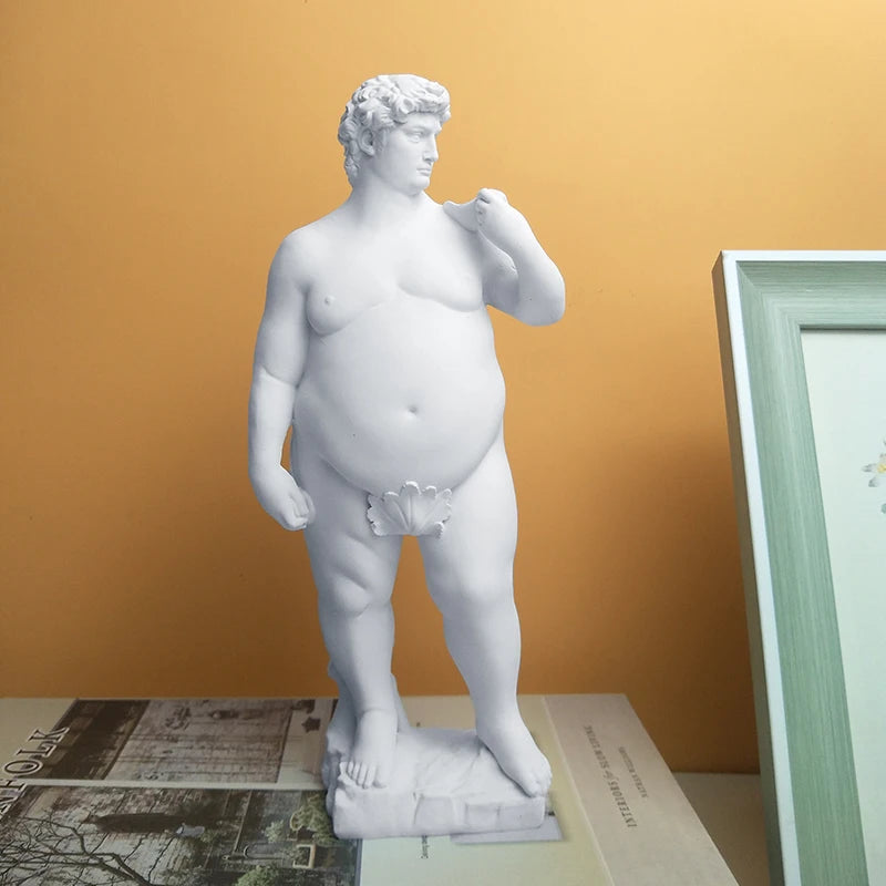 Fat David Statue – Modern Resin Sculpture with Classical Humor for Home Decor