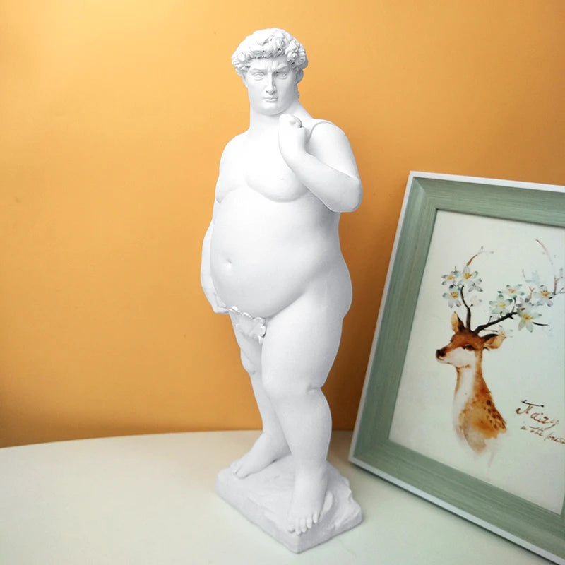 Fat David Statue – Modern Resin Sculpture with Classical Humor for Home Decor