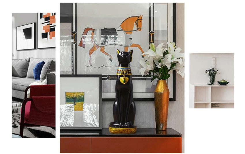 Egyptian Cat Resin Figurine – Modern Home Decor Sculpture, Interior Ornament