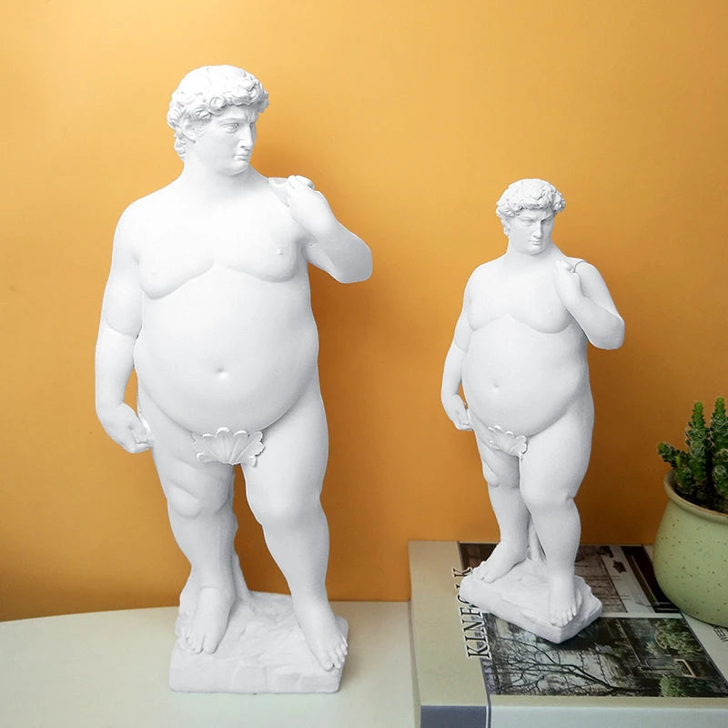 Fat David Statue – Modern Resin Sculpture with Classical Humor for Home Decor