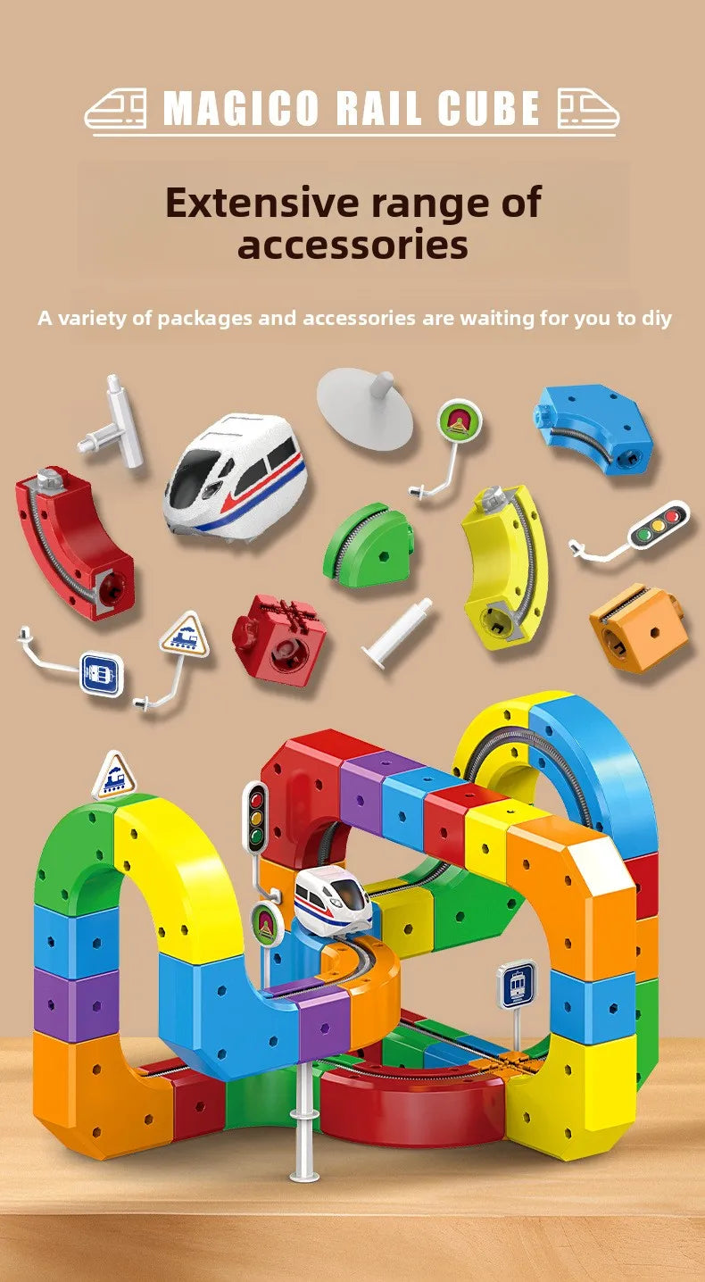 Children Magnetic Rail Car Cube Toys DIY Building Blocks Educational Toy Magical Track Train Construction Kids Christmas Gifts