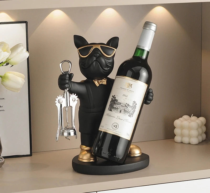 Matte Bulldog Wine Holder Figurine – Modern Resin Animal Ornament for Home Decor
