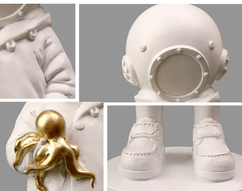 Diver-Helmet Child Figurine – Abstract Resin Sculpture for Home & Office Decor