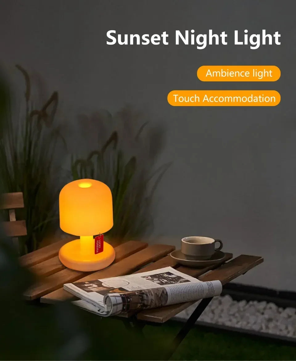 Sunset Night Lamp Mini Desktop Creative USB Rechargeable Mushroom Style Led Night Light for Coffee Bar Home Decor Bedroom
