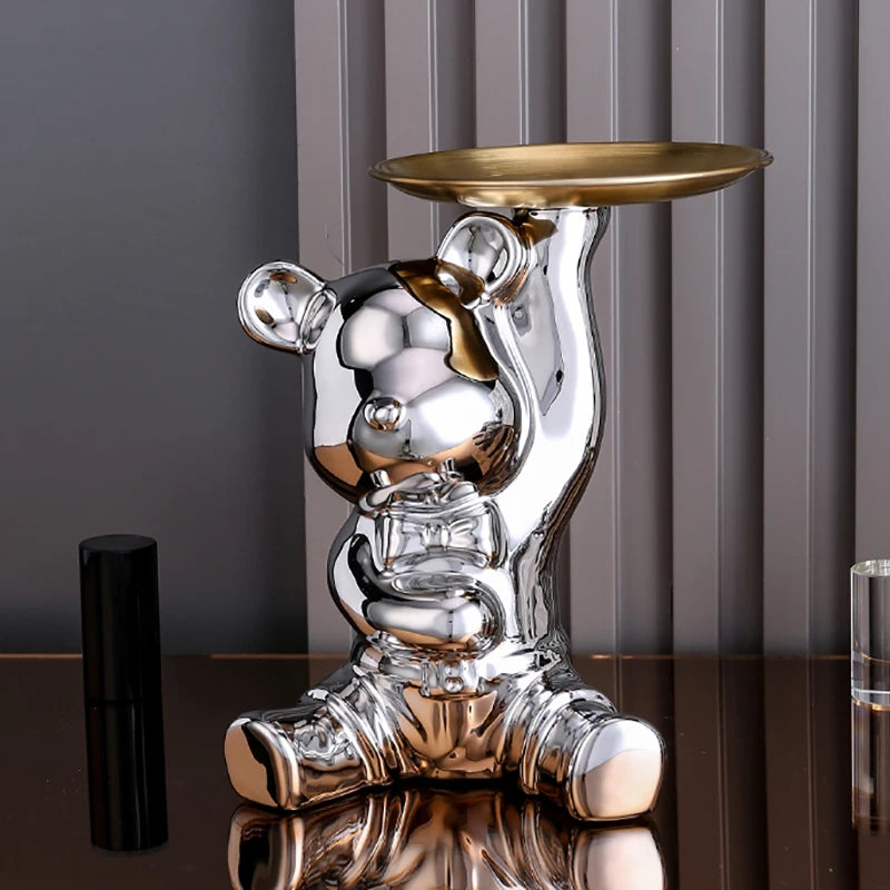 Steel Teddy Bear Shelf Figurine – Modern Decorative Sculpture for Home Display
