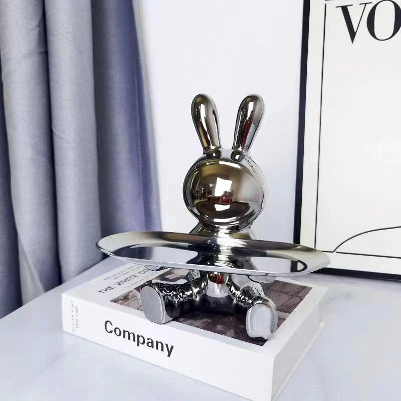 Sculpture Ceramics Colorful Plating Rabbit Storage Box Home Living Room Storage Tray Decorative Statue Bunny Ornament