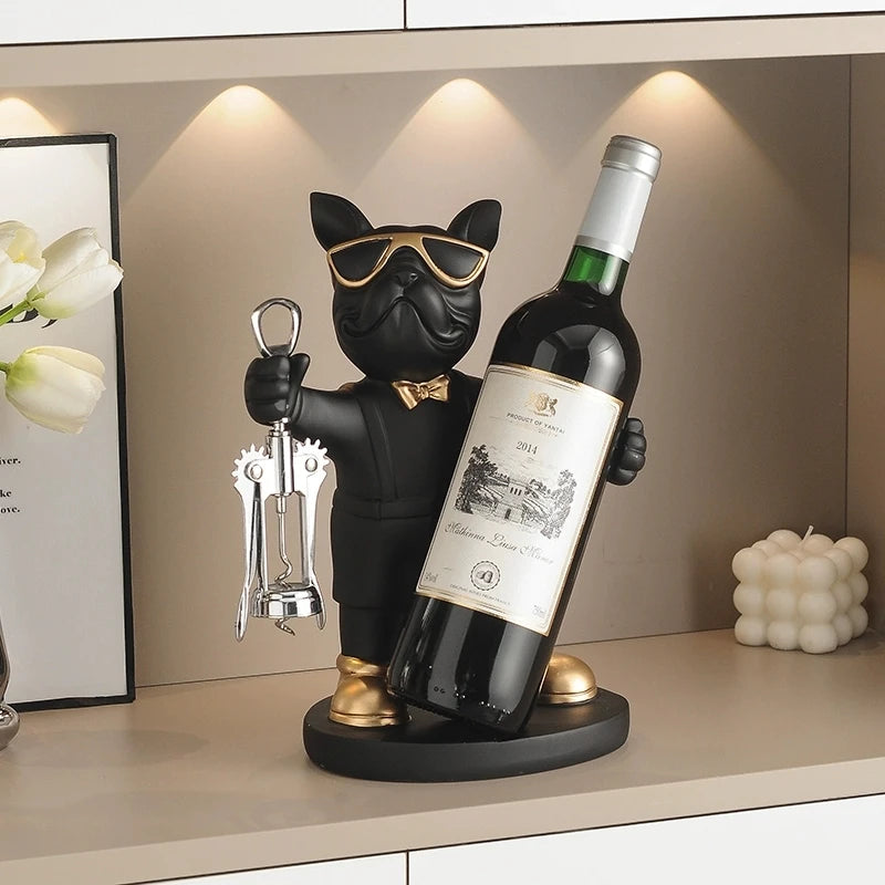 Matte Bulldog Wine Holder Figurine – Modern Resin Animal Ornament for Home Decor