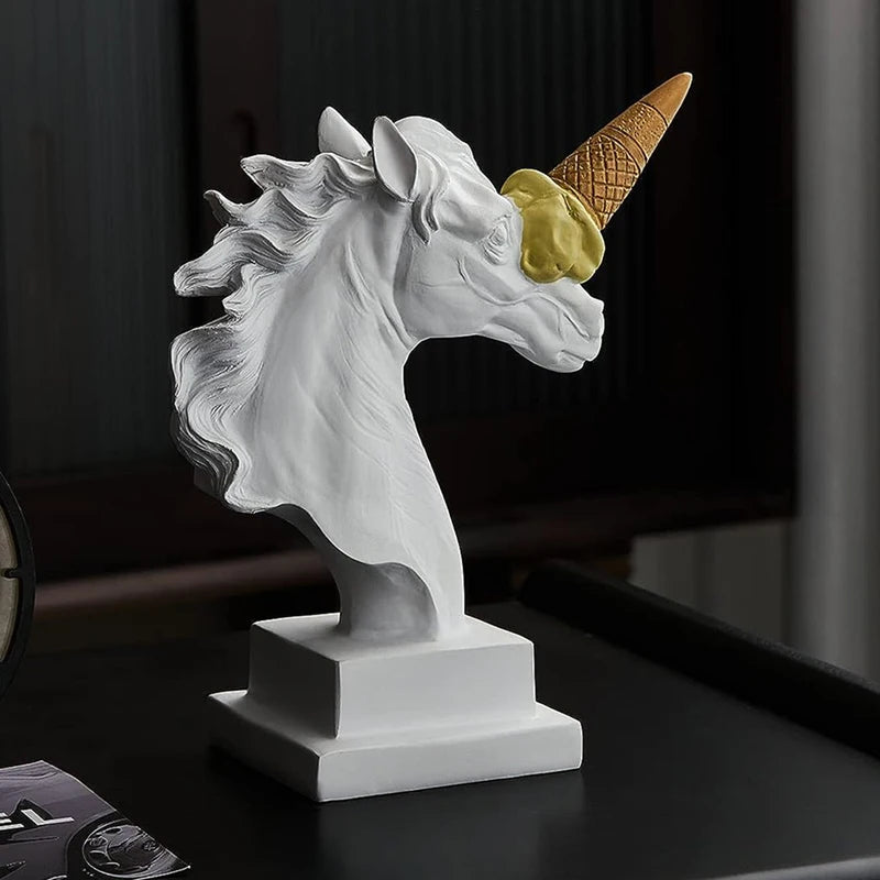 Ice-Cream Horn Horse Head Sculpture – Surreal Statement Object