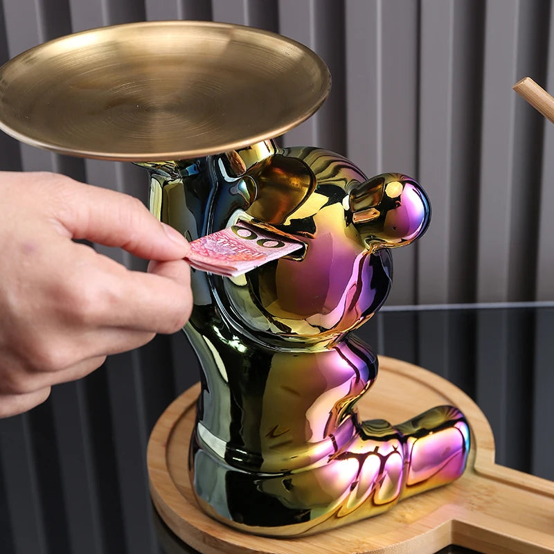 Steel Teddy Bear Shelf Figurine – Modern Decorative Sculpture for Home Display