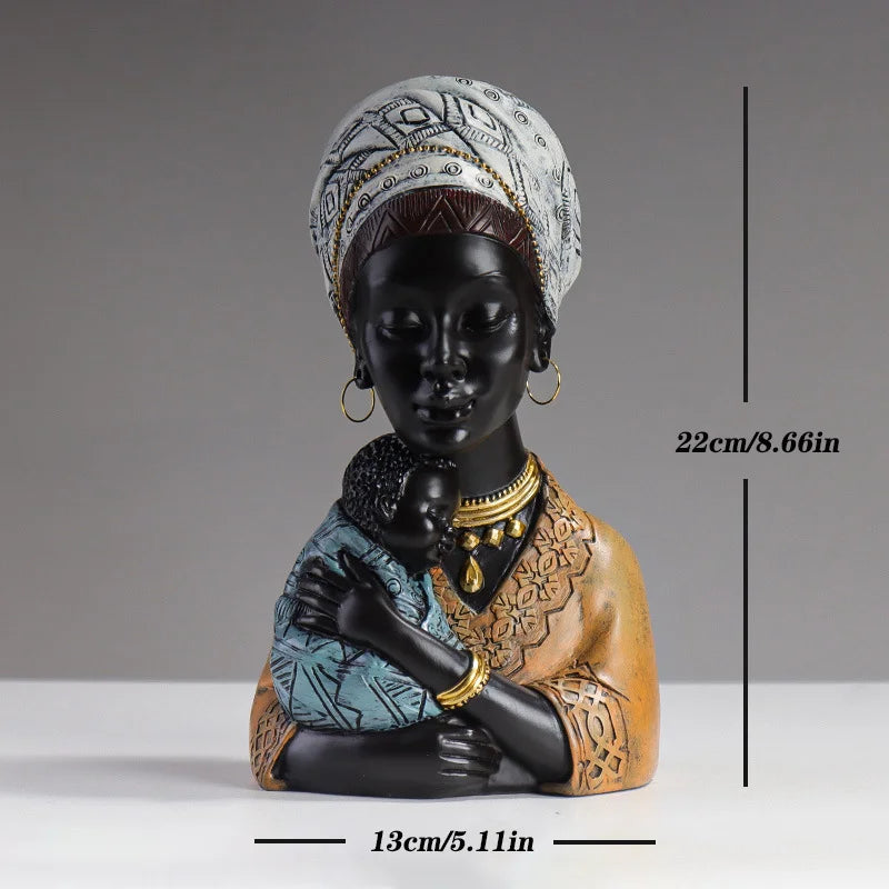 African Woman Resin Statue – Mother & Child Abstract Figurine | Home Decor Ornament