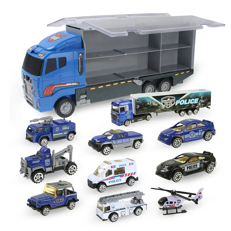 10 In 1 Construction Toys Truck Storage Die-cast Vehicle Transporter Car Set Excavator Dump Truck Digger Backhoe for Kids Gift
