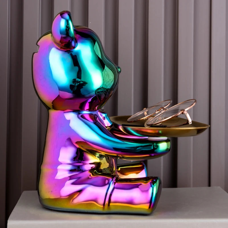 Steel Teddy Bear Shelf Figurine – Modern Decorative Sculpture for Home Display