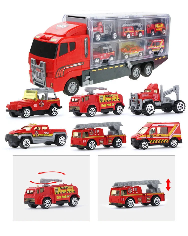 10 In 1 Construction Toys Truck Storage Die-cast Vehicle Transporter Car Set Excavator Dump Truck Digger Backhoe for Kids Gift