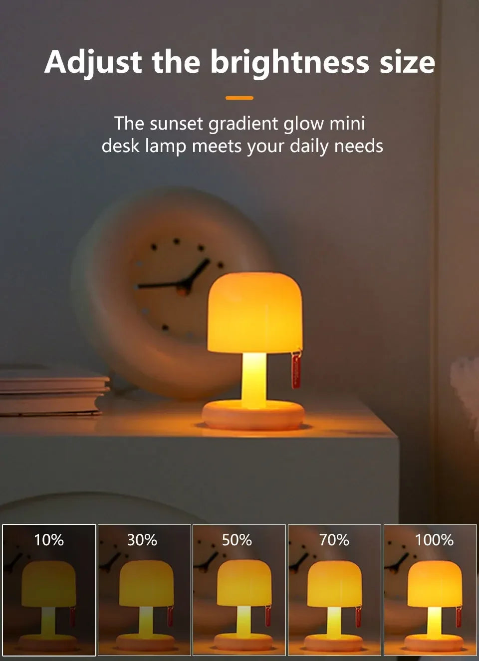 Sunset Night Lamp Mini Desktop Creative USB Rechargeable Mushroom Style Led Night Light for Coffee Bar Home Decor Bedroom
