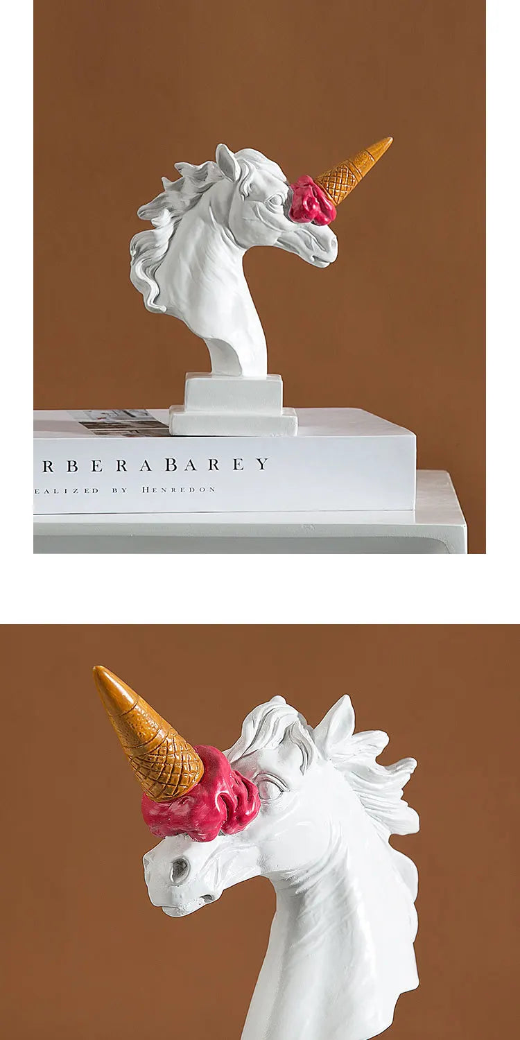 Ice-Cream Horn Horse Head Sculpture – Surreal Statement Object