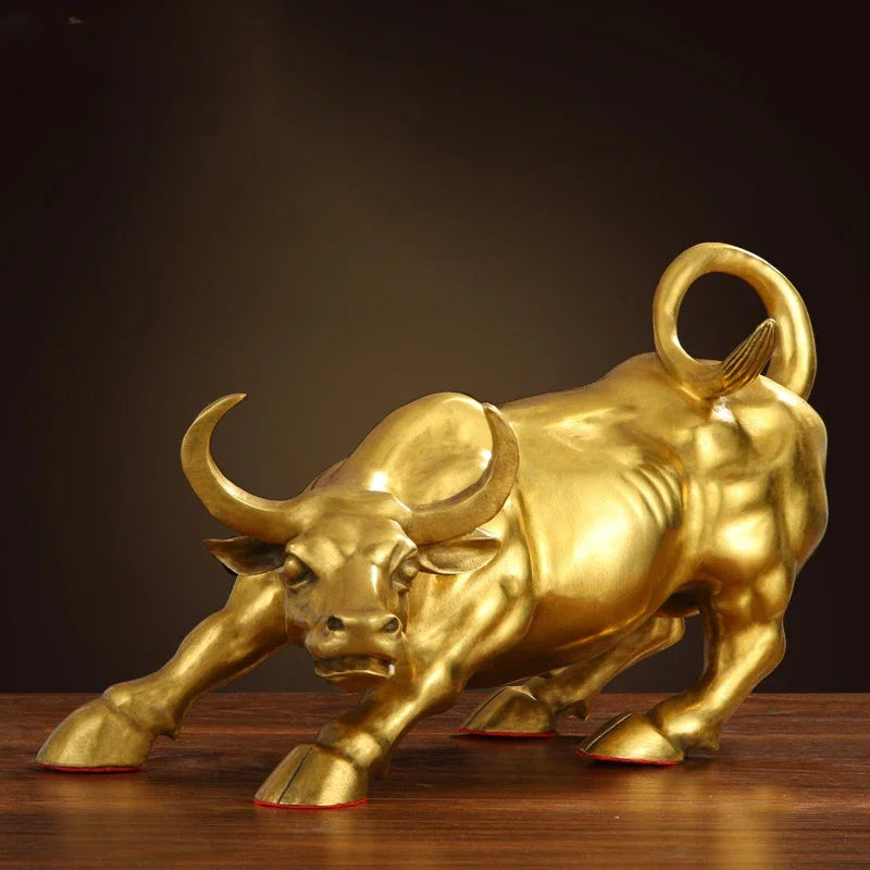 Golden Bull Figurine – Modern Resin Animal Ornament for Home Decor