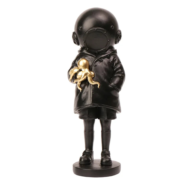 Diver-Helmet Child Figurine – Abstract Resin Sculpture for Home & Office Decor