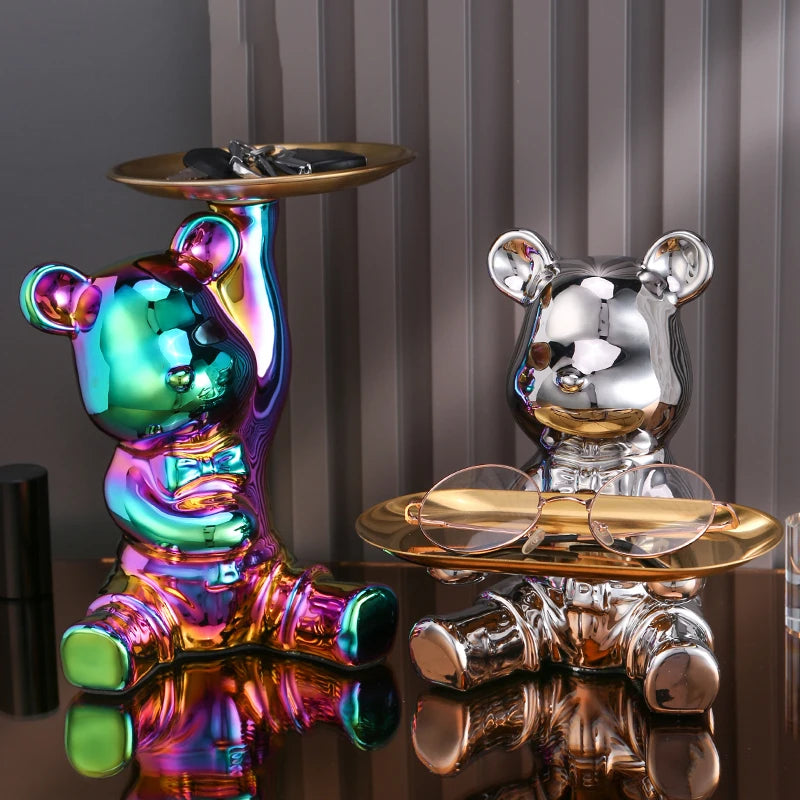 Steel Teddy Bear Shelf Figurine – Modern Decorative Sculpture for Home Display