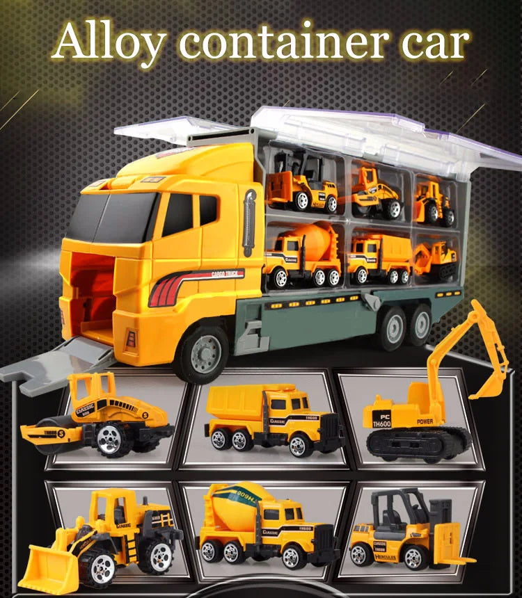 10 In 1 Construction Toys Truck Storage Die-cast Vehicle Transporter Car Set Excavator Dump Truck Digger Backhoe for Kids Gift