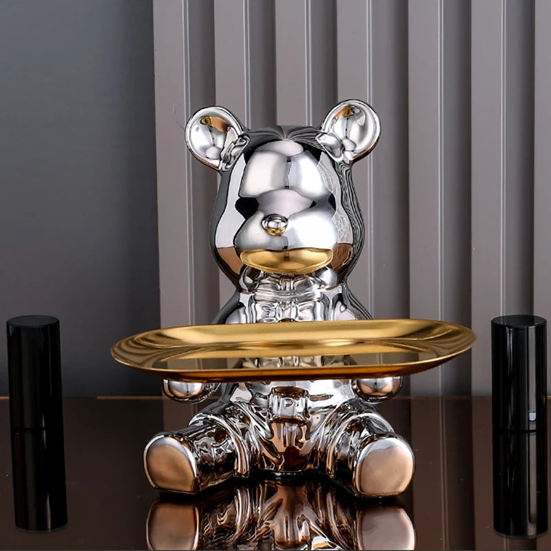 Steel Teddy Bear Shelf Figurine – Modern Decorative Sculpture for Home Display