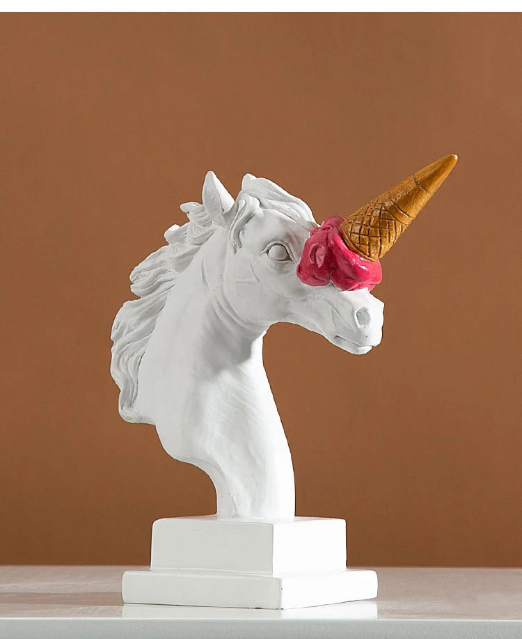 Ice-Cream Horn Horse Head Sculpture – Surreal Statement Object