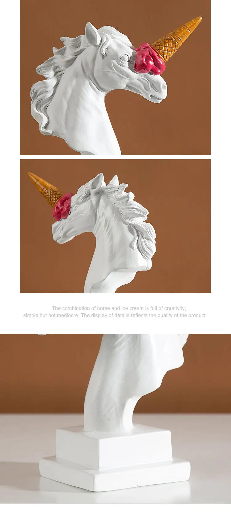 Ice-Cream Horn Horse Head Sculpture – Surreal Statement Object