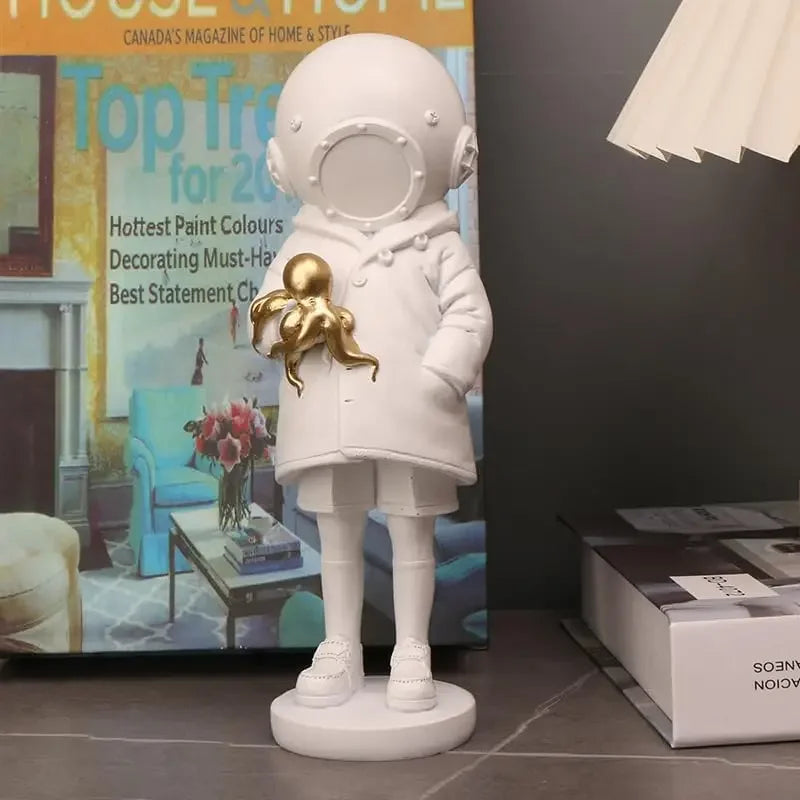 Diver-Helmet Child Figurine – Abstract Resin Sculpture for Home & Office Decor