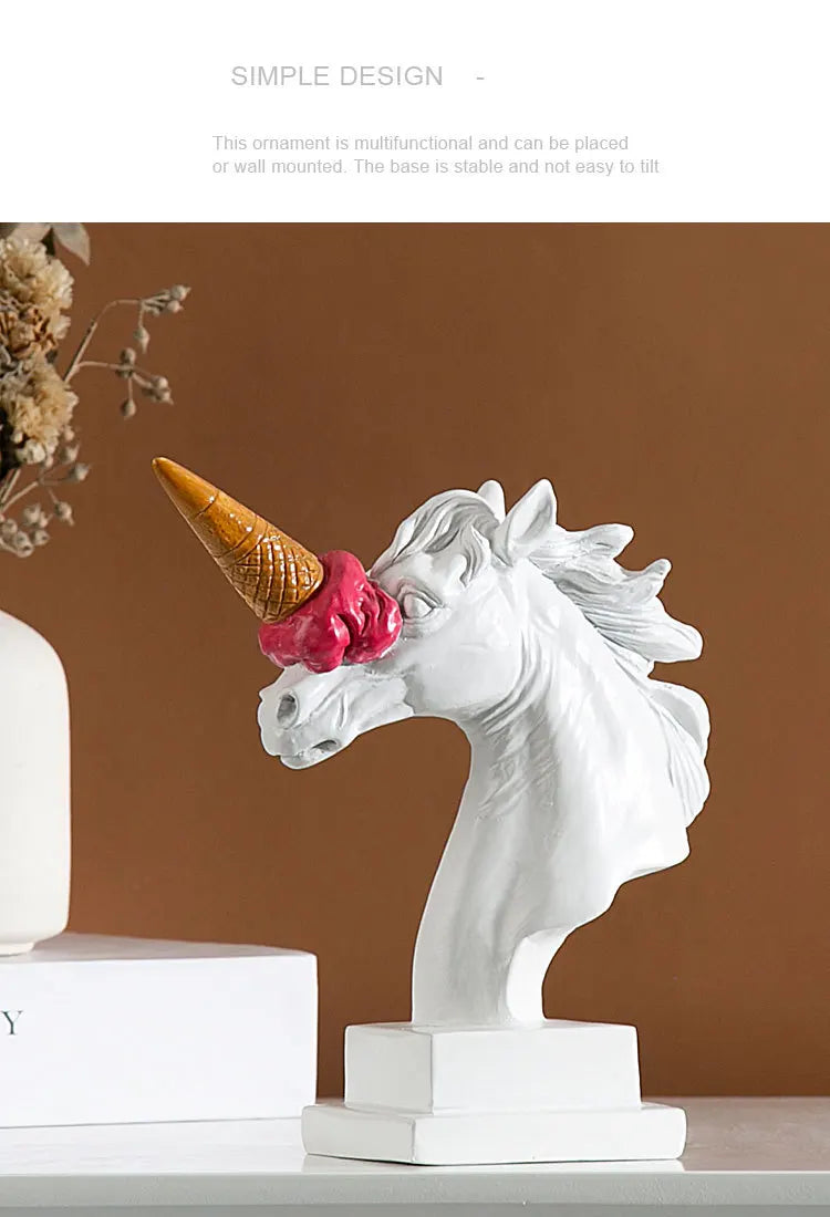 Ice-Cream Horn Horse Head Sculpture – Surreal Statement Object