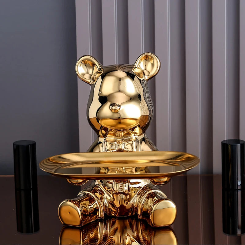 Steel Teddy Bear Shelf Figurine – Modern Decorative Sculpture for Home Display