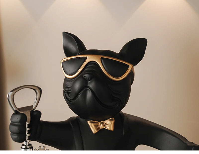 Matte Bulldog Wine Holder Figurine – Modern Resin Animal Ornament for Home Decor