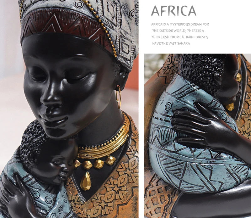 African Woman Resin Statue – Mother & Child Abstract Figurine | Home Decor Ornament