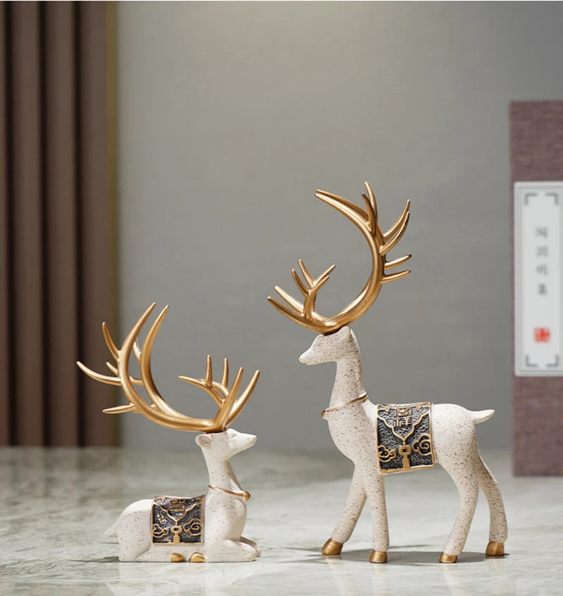 UHKA | Golden Antler Deer Figurine – Sculptural Animal Art Object