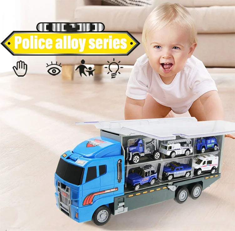 10 In 1 Construction Toys Truck Storage Die-cast Vehicle Transporter Car Set Excavator Dump Truck Digger Backhoe for Kids Gift