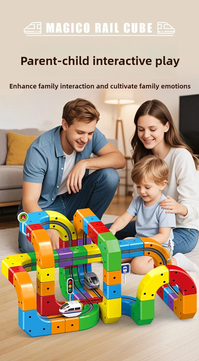 Children Magnetic Rail Car Cube Toys DIY Building Blocks Educational Toy Magical Track Train Construction Kids Christmas Gifts