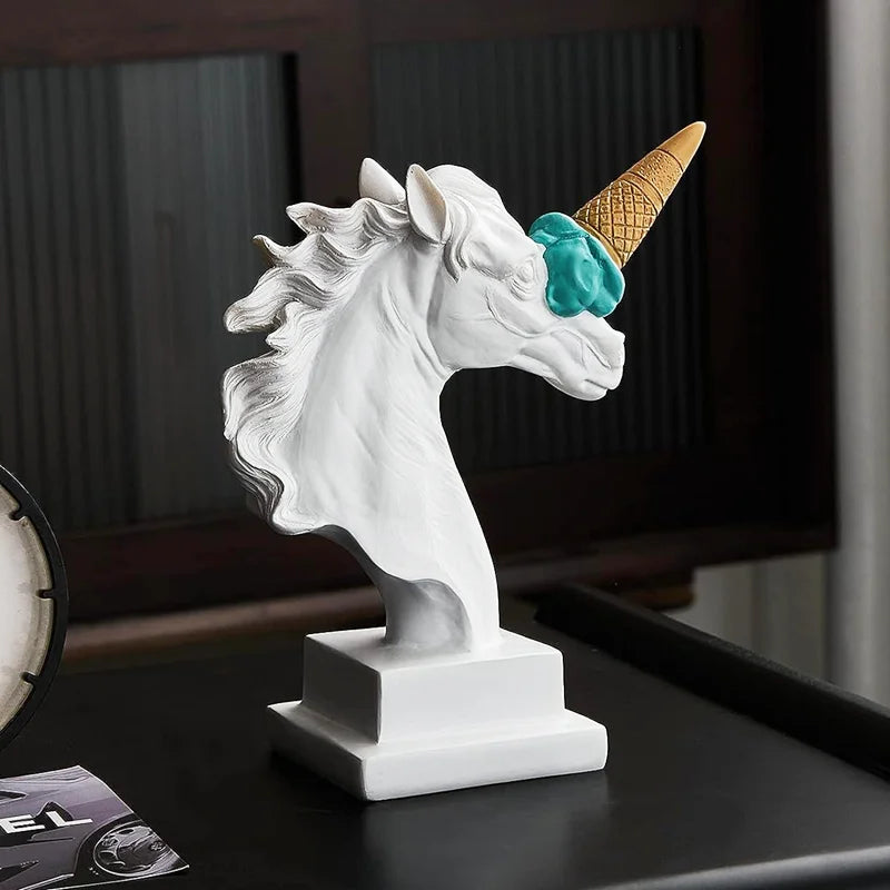 Ice-Cream Horn Horse Head Sculpture – Surreal Statement Object