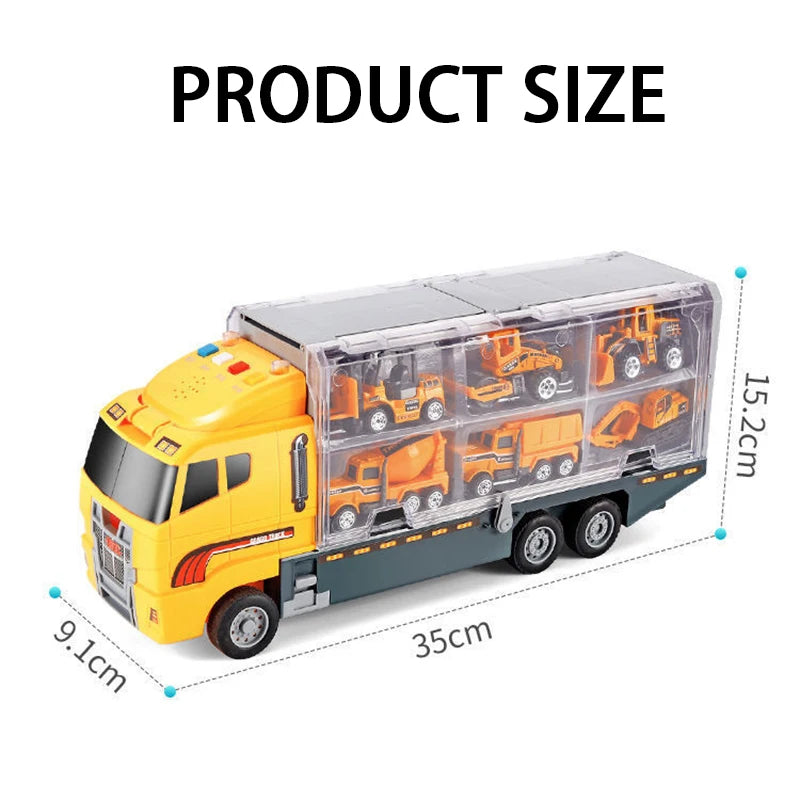 10 In 1 Construction Toys Truck Storage Die-cast Vehicle Transporter Car Set Excavator Dump Truck Digger Backhoe for Kids Gift