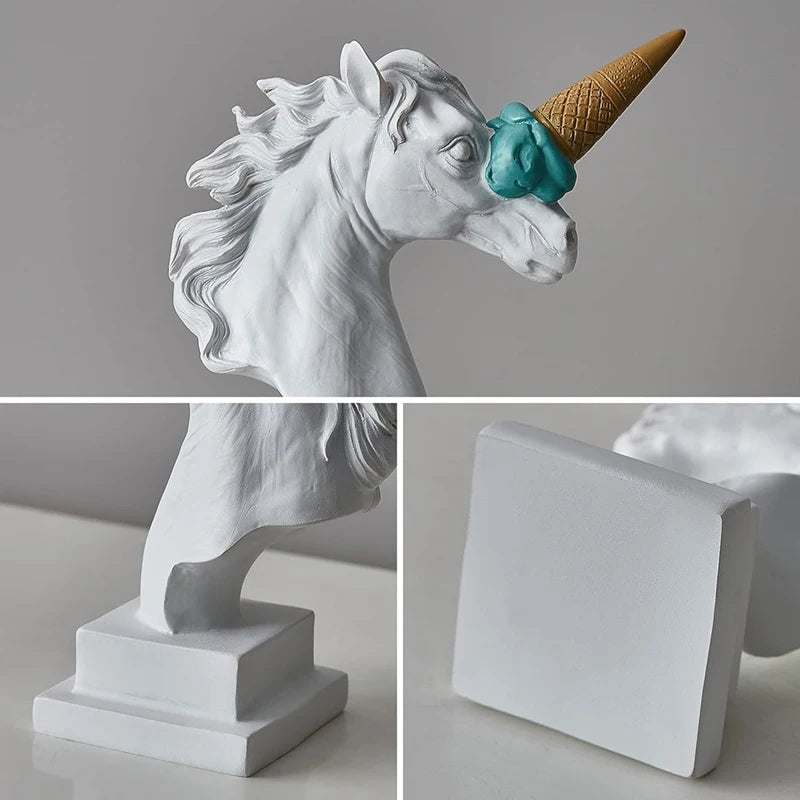 Ice-Cream Horn Horse Head Sculpture – Surreal Statement Object