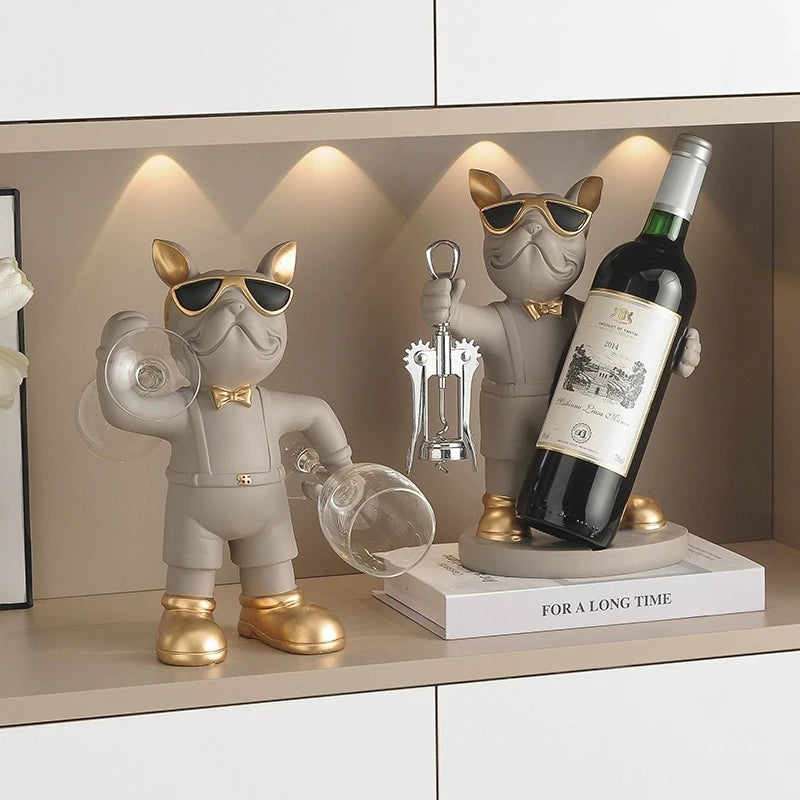 Matte Bulldog Wine Holder Figurine – Modern Resin Animal Ornament for Home Decor