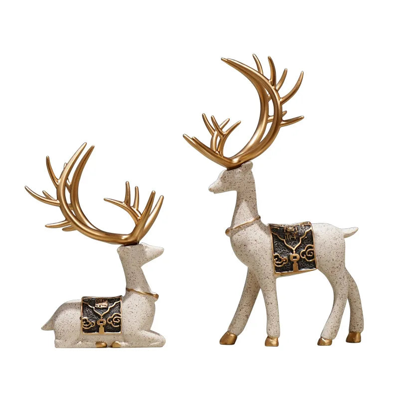 UHKA | Golden Antler Deer Figurine – Sculptural Animal Art Object