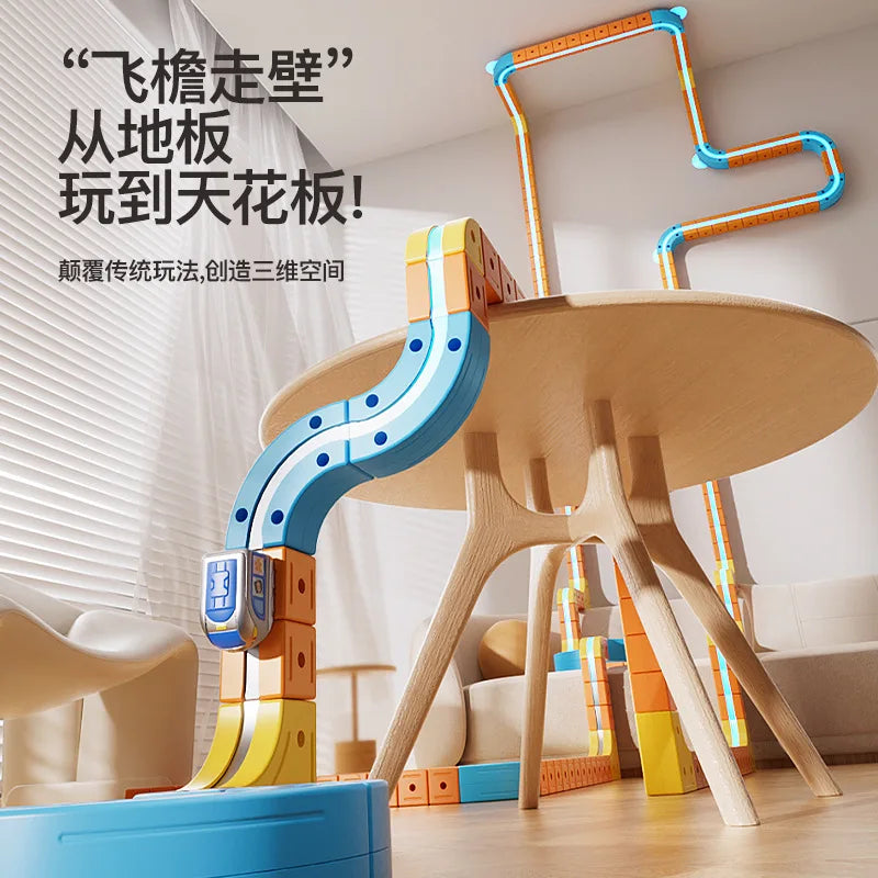 Hot Selling Magnetic Car Stem Racing Car Railtrack Set Montessori Motorized Train & Gravity Maze Toy Educational Gift For Kids