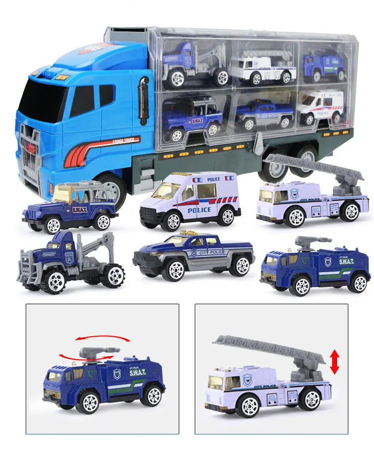 10 In 1 Construction Toys Truck Storage Die-cast Vehicle Transporter Car Set Excavator Dump Truck Digger Backhoe for Kids Gift