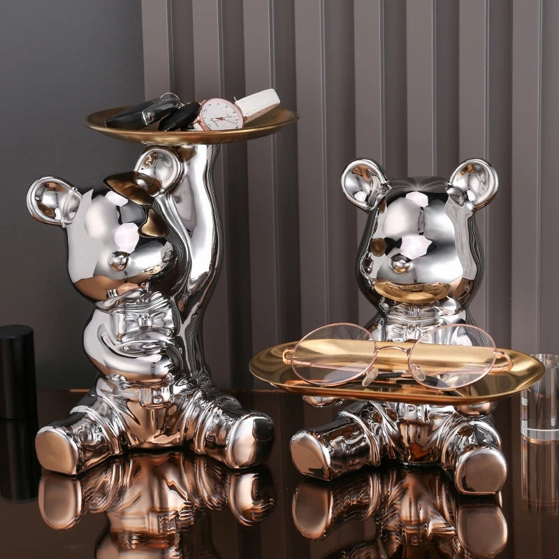 Steel Teddy Bear Shelf Figurine – Modern Decorative Sculpture for Home Display