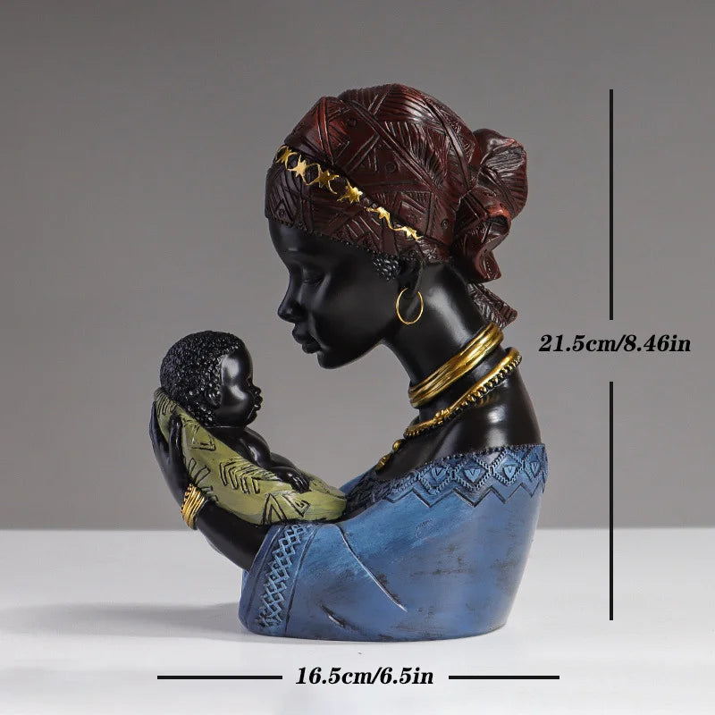 African Woman Resin Statue – Mother & Child Abstract Figurine | Home Decor Ornament