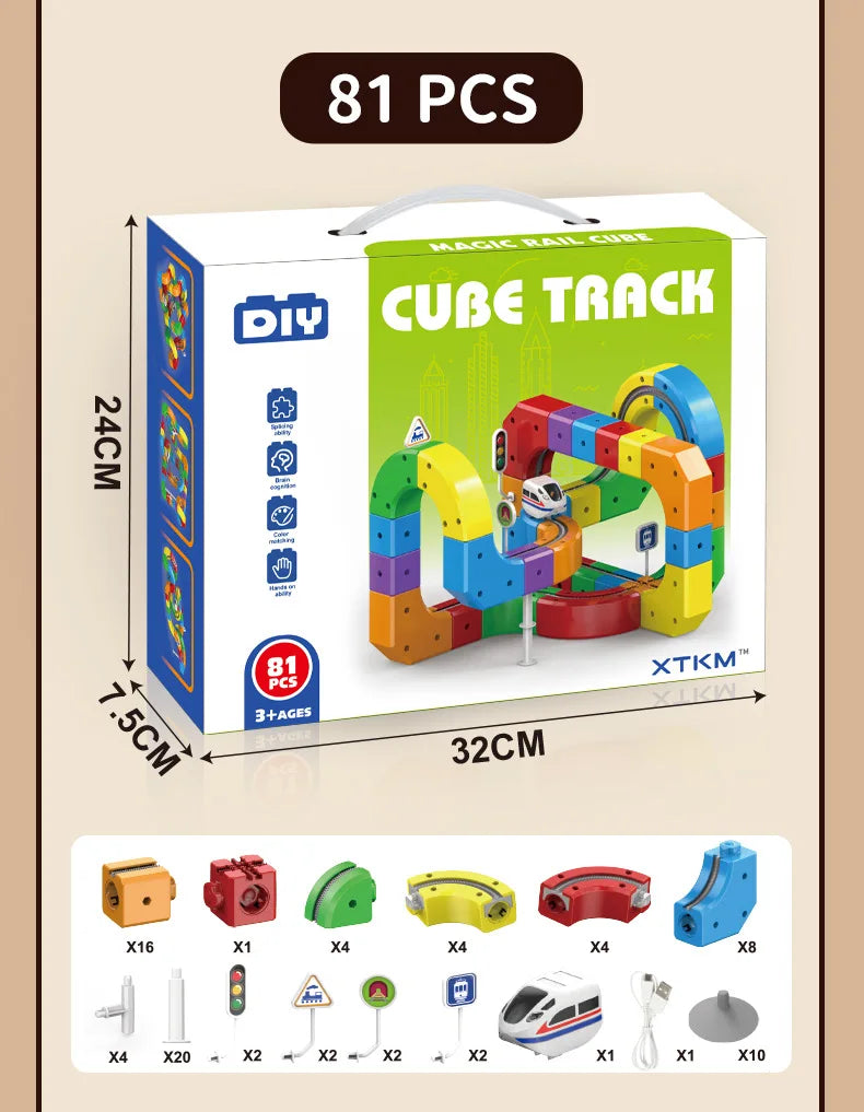 Children Magnetic Rail Car Cube Toys DIY Building Blocks Educational Toy Magical Track Train Construction Kids Christmas Gifts