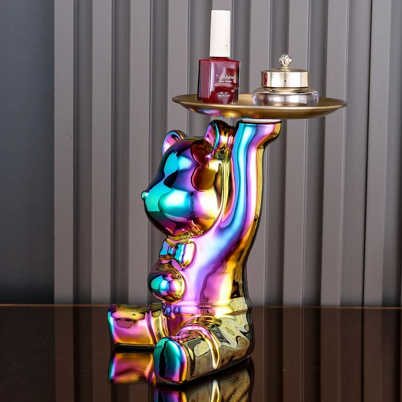 Steel Teddy Bear Shelf Figurine – Modern Decorative Sculpture for Home Display