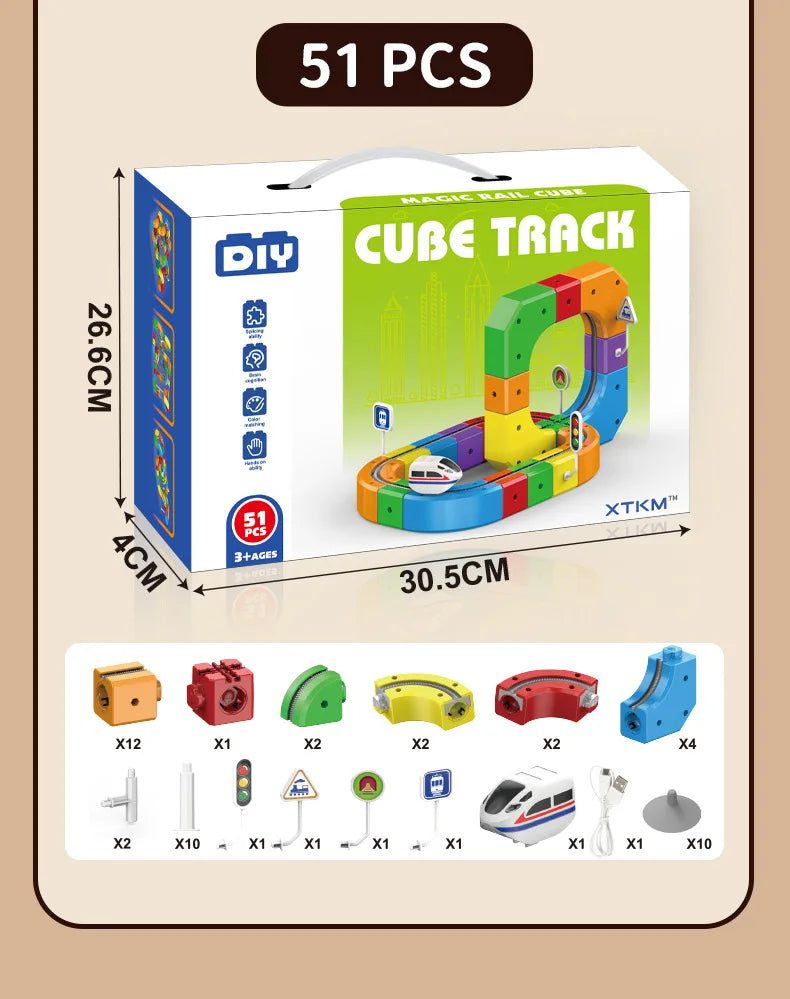 Children Magnetic Rail Car Cube Toys DIY Building Blocks Educational Toy Magical Track Train Construction Kids Christmas Gifts