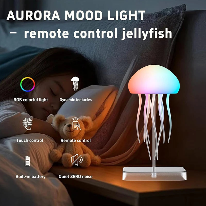 Jellyfish Lamp Remote & Touch Controlled, RGB Gradient Rechargeable Dancing Tentacles Night Light for Home Office Bedside Decor