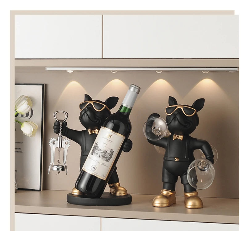 Matte Bulldog Wine Holder Figurine – Modern Resin Animal Ornament for Home Decor