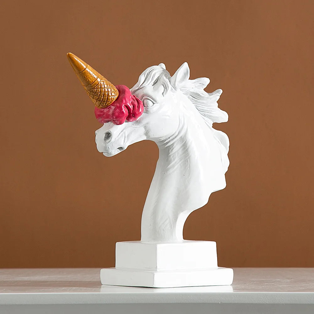 Ice-Cream Horn Horse Head Sculpture – Surreal Statement Object