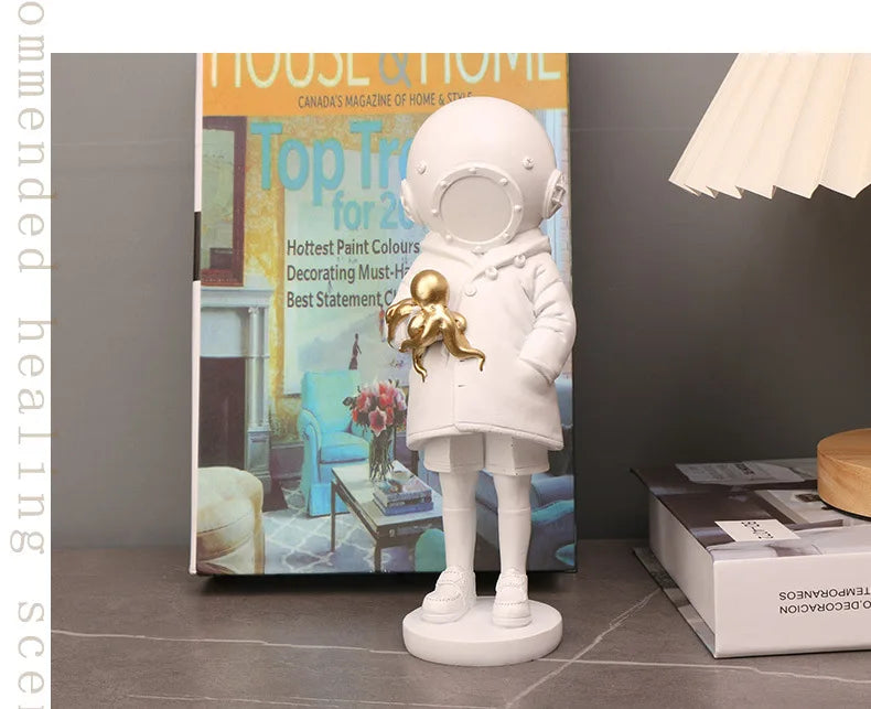 Diver-Helmet Child Figurine – Abstract Resin Sculpture for Home & Office Decor